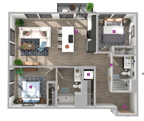 Floor plan for 2 beds, 2 baths, 966 sqft